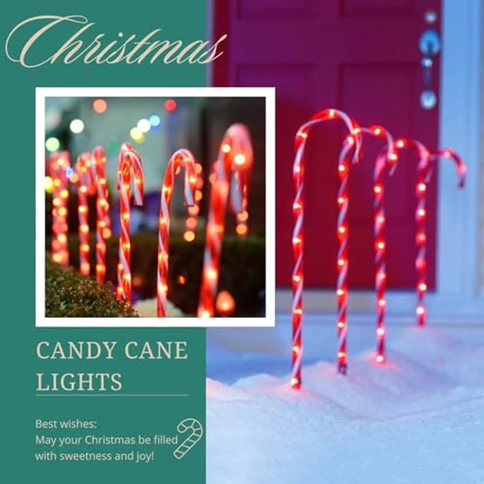 IDEAALS 24-Pack Solar Christmas Candy Cane Lights, Solar Pathway Lights Waterproof, Christmas Decorations Outdoor with 8 Modes for Party Patio Garden Lawn Yard Decor by IDEAALS - Image 5