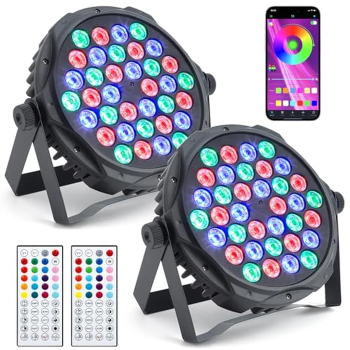 Sepnakgee Bluetooth Party Lights, 36LED Party Light with IR Remote, DJ Lights with Music Sound Activated, Timed Floodlight with Fan Suitable for Family Parties, Music Studio, 2 Packs by Sepnakgee - Used - Like New condition
