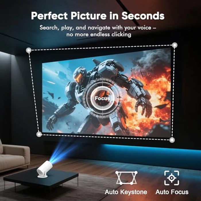 [ Built-in Google TV & Voice Control] WISHOLY Mini Projector with WiFi and Bluetooth, Built-in Streaming Apps, Portable Movie Projector 4K with 180 degrees Rotatable for Outdoor, Home Theater, Movie Night by WISHOLY - Image 5