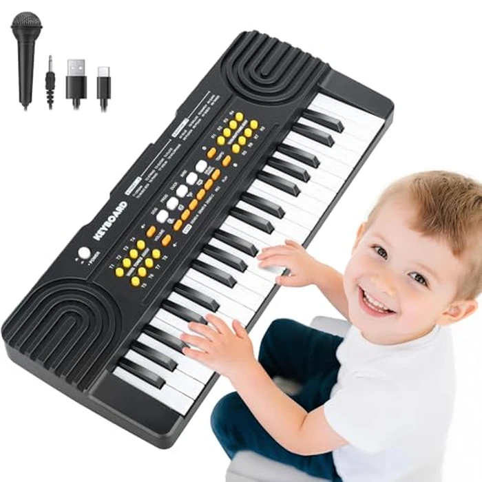 Upgraded 37 Key Piano Keyboard Toy for Kids Ages 3-5 Electric Pianos with Microphone Toddler First Music Toys for 3 4 5 6 7 Year Old Boys Girls Birthday (Black) by Drmukie - Used - Like New condition - US$18.90