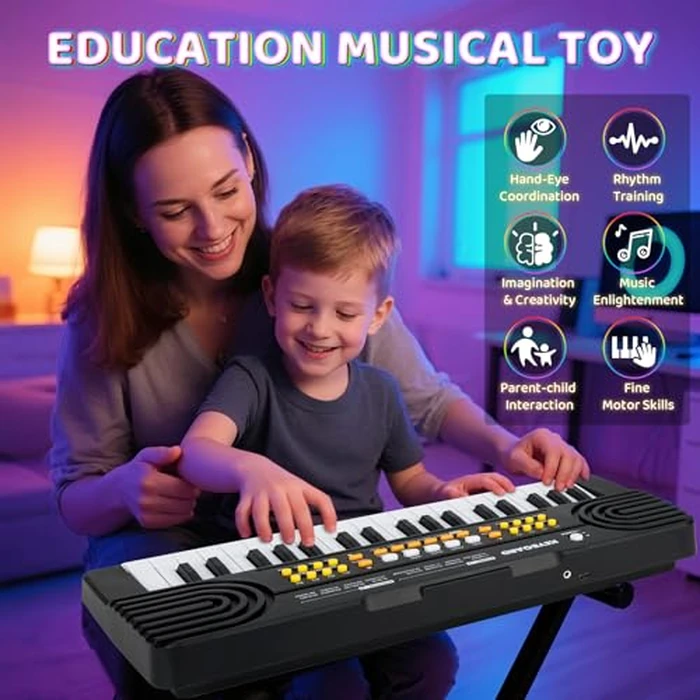 Upgraded 37 Key Piano Keyboard Toy for Kids Ages 3-5 Electric Pianos with Microphone Toddler First Music Toys for 3 4 5 6 7 Year Old Boys Girls Birthday (Black) by Drmukie - Image 3