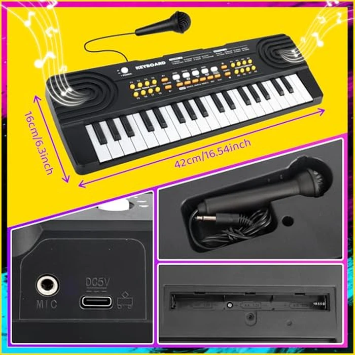 Upgraded 37 Key Piano Keyboard Toy for Kids Ages 3-5 Electric Pianos with Microphone Toddler First Music Toys for 3 4 5 6 7 Year Old Boys Girls Birthday (Black) by Drmukie - Image 6