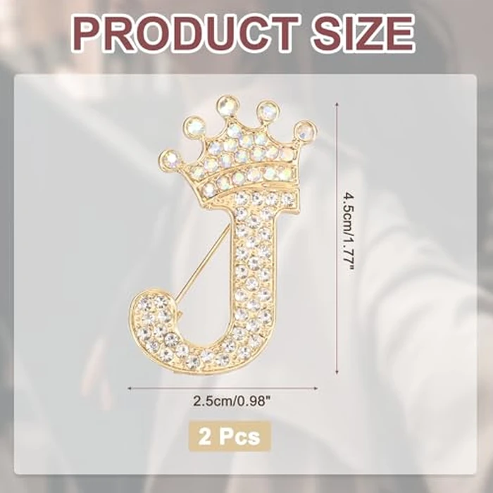 PATIKIL Letter Brooch Pins, 2Pcs Crown Initial Rhinestone Alphabet J Letter Lapel Badges Pin for Women Suits Dress Coat Clothes Craft, Gold Tone by PATIKIL - Image 2