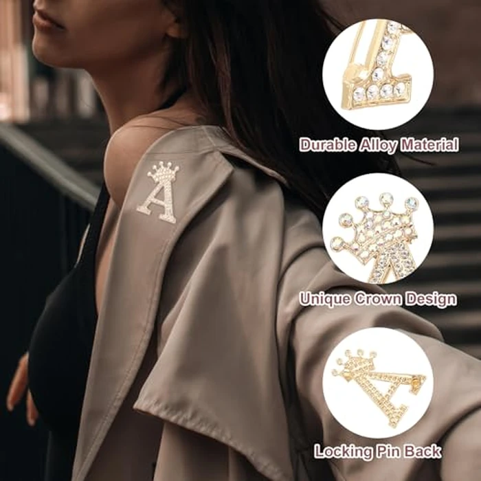PATIKIL Letter Brooch Pins, 2Pcs Crown Initial Rhinestone Alphabet J Letter Lapel Badges Pin for Women Suits Dress Coat Clothes Craft, Gold Tone by PATIKIL - Image 3