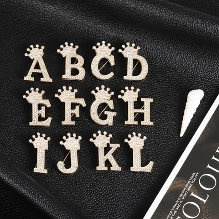 PATIKIL Letter Brooch Pins, 2Pcs Crown Initial Rhinestone Alphabet J Letter Lapel Badges Pin for Women Suits Dress Coat Clothes Craft, Gold Tone by PATIKIL - Image 6