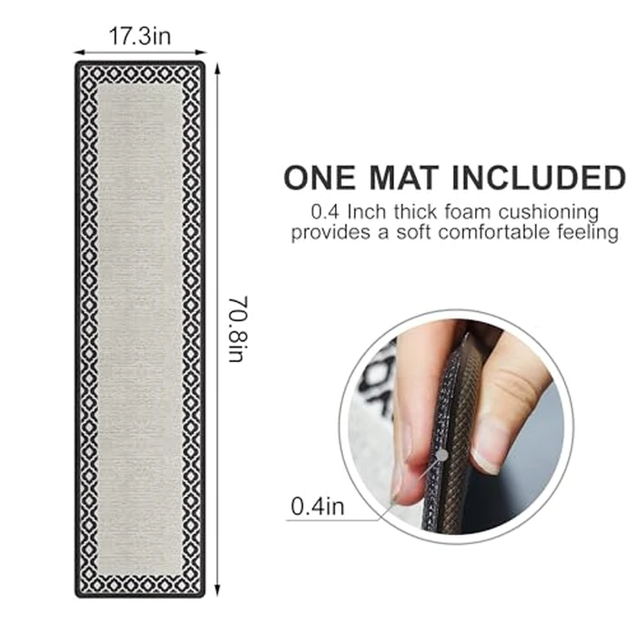 ATRUG Kitchen Mats for Floor, 17.3"x70.8" Kitchen Runner Rug Non Slip Washable Anti Fatigue Mat Kitchen Ergonomic Comfort Standing Mat for Hallway, Office, Sink, Laundry Home Decor, Black by ATRUG - Image 3