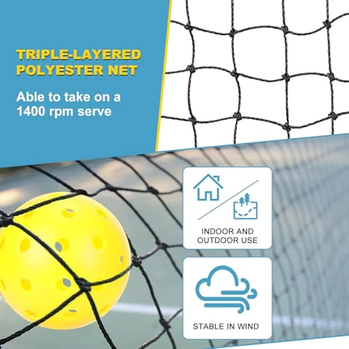 Pickleball Net with Wheels, Portable 2-in-1 Pickle Ball Net with Ball Collector,22FT Regulation Size & 11FT Half Court Size, Carry Bag, Steady Metal Frame for Outdoor Indoor Driveway (Yellow) by Fostoy - Image 4