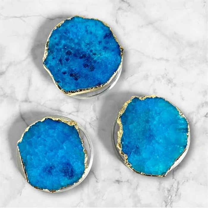 Grips By CRYSTALFY Blue Clear Quartz Druzy Crystal Magnetic Phone Grip Holder & Expanding Kickstand - Natural Gemstone Swappable Top Accessory for iPhone, iPad, Kindle & Mobile Devices (Magnetic) by CRYSTALFY - Image 1