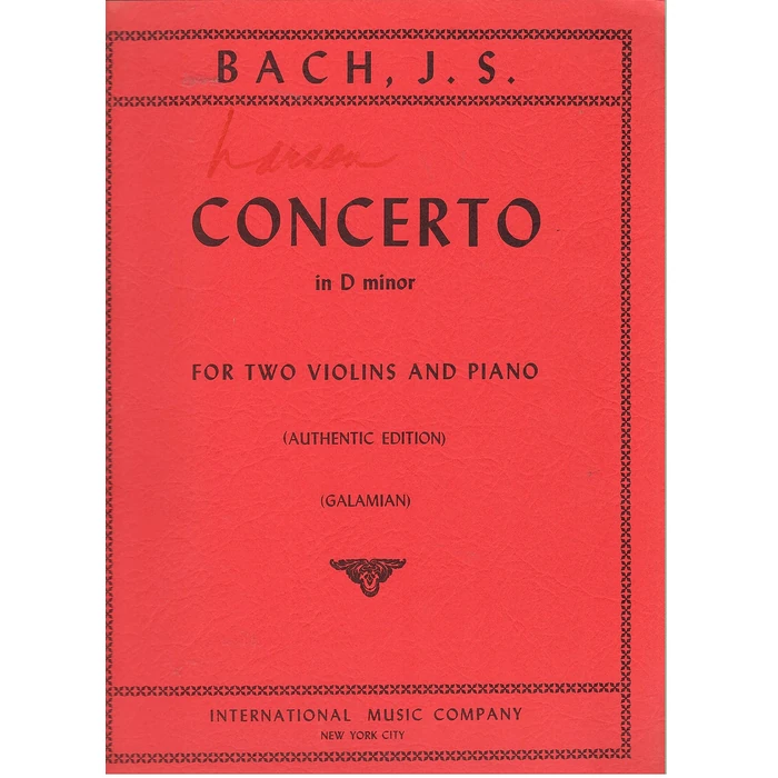 Bach, J.S. Double Concerto in d minor BWV 1043 for Two Violins and Piano by Galamian International by International Music Company - Used - Like New condition