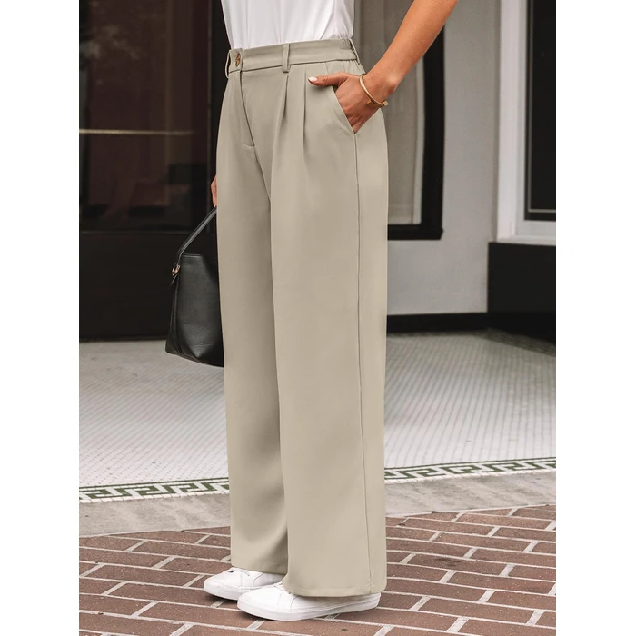 AUTOMET Wide Leg Dress Pants Womens Work Business Casual Palazzo Summer Flowy High Waisted Trousers Slacks 2026 Fashion Suit Pant Dressy Outfits Office Professional Clothes Light Khaki L by AUTOMET - Image 3