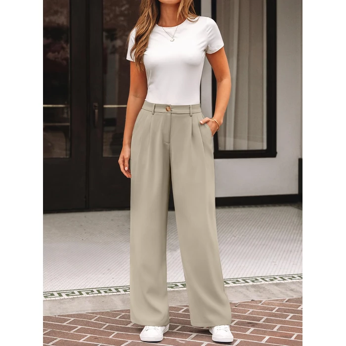 AUTOMET Wide Leg Dress Pants Womens Work Business Casual Palazzo Summer Flowy High Waisted Trousers Slacks 2026 Fashion Suit Pant Dressy Outfits Office Professional Clothes Light Khaki L by AUTOMET - Image 6