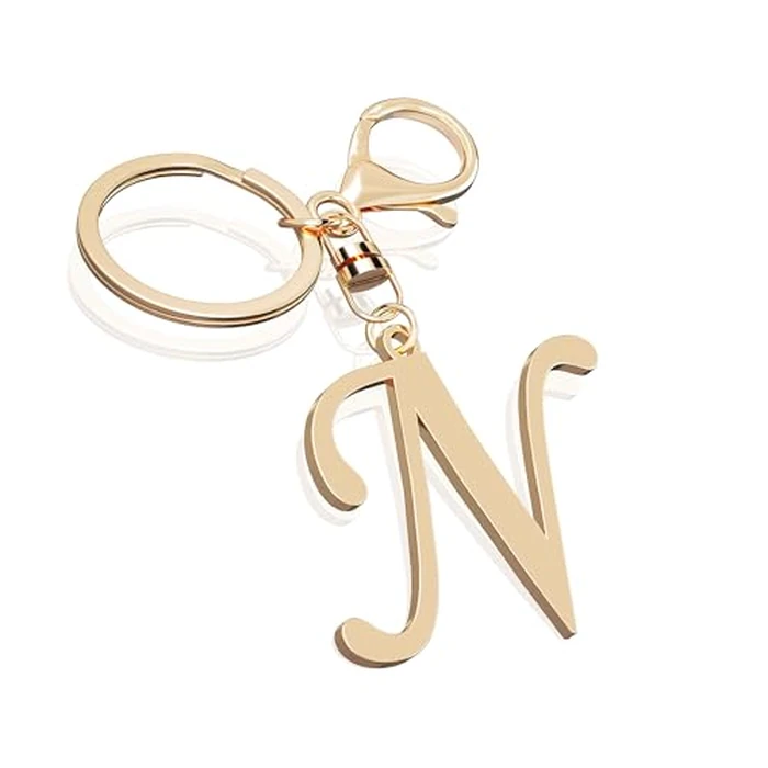 Suweibuke Cute Stainless Steel Gold Initial Letter Keychain for Women Girl, Charms for Key Handbag Backpack Bag, Personalized Gift (Gold-N) by Suweibuke - Used - Very Good condition - US$6.31