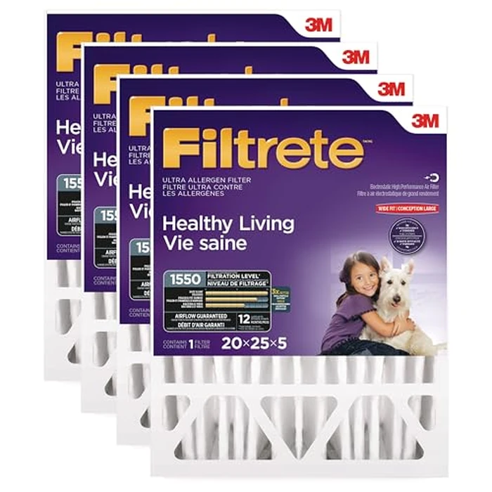 Filtrete 20x25x5 AC Furnace Air Filter, MPR 1550, MERV 12, Allergen Defense 12-Month Deep Pleated 5-Inch Air Filters, 4-Pack by Filtrete - Image 2