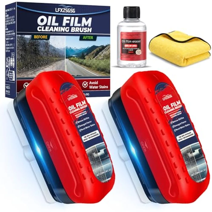 LFXZSGSG Oil Film Cleaning Brush for Car Windows, 2026 Upgraded Clear Vision Windshield Cleaner with Anti-Rain Coating, Improving Clarity & Safer Driving, Kit with Supplements & Towel, 2 pcs(Red) by LFXZSGSG - Used - Like New condition