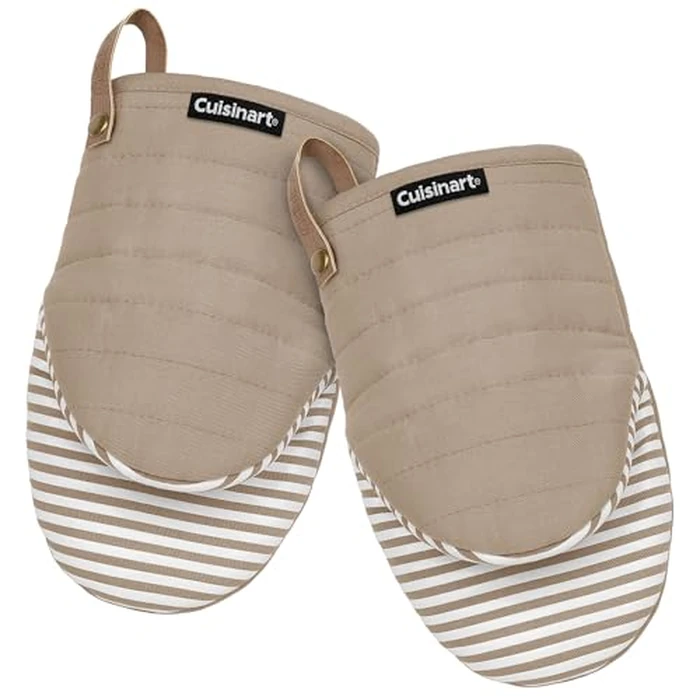 Cuisinart Mini Oven Mitts - 5.5” x 8” Heat-Resistant Kitchen Mitts for Oven with Non-Slip Printed Silicone, Cotton Filling, and Faux Leather Loop - Durable Oven Mitt Set for Cooking & Baking by Best Brands - Used - Like New condition