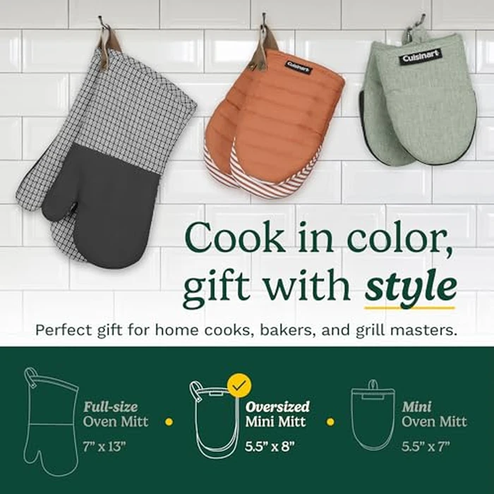 Cuisinart Mini Oven Mitts - 5.5” x 8” Heat-Resistant Kitchen Mitts for Oven with Non-Slip Printed Silicone, Cotton Filling, and Faux Leather Loop - Durable Oven Mitt Set for Cooking & Baking by Best Brands - Image 6