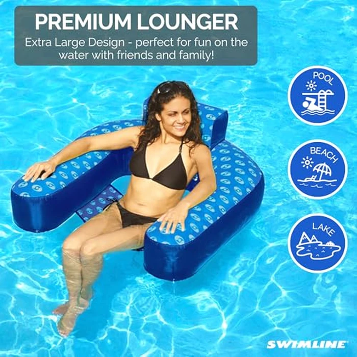 SWIMLINE SOLSTICE Extra-Large Fabric Covered U-Seat Pool Float U-Seat Lounger Raft For Adults & Kids I Comfortable Sling Seat, Back Rest, Cup Holder, & Quick-Dry Cover For Adult Or Kid Floating by Swimline - Image 3