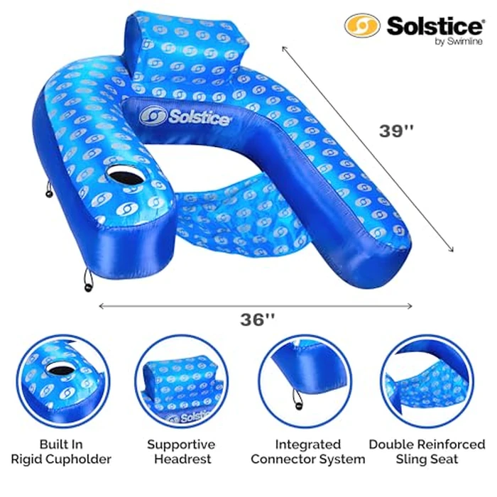 SWIMLINE SOLSTICE Extra-Large Fabric Covered U-Seat Pool Float U-Seat Lounger Raft For Adults & Kids I Comfortable Sling Seat, Back Rest, Cup Holder, & Quick-Dry Cover For Adult Or Kid Floating by Swimline - Image 4