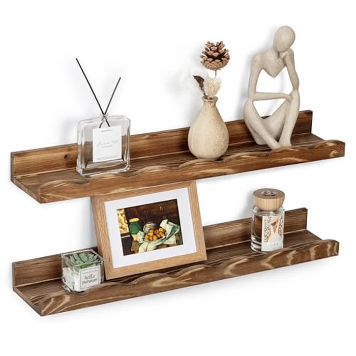 Fun Memories Picture Ledge Shelf for Wall, 24 inch Pine Wood Nursery Book Shelves Set of 2- Wall Book Shelves for Kids Room, Home Decor - Kitchen Spice-Carbonized by Fun Memories - Used - Good condition - CA$45.14