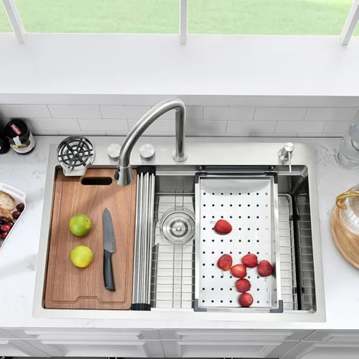 WMXQX Waterfall Kitchen Sink Drop In 31x20 Top Mount Kitchen Sinks with Faucet Combo Workstation 16 Gauge Stainless Steel Kitchen Sink Single Bowl Deep Sinks with Cup Washer by WMXQX - Image 3