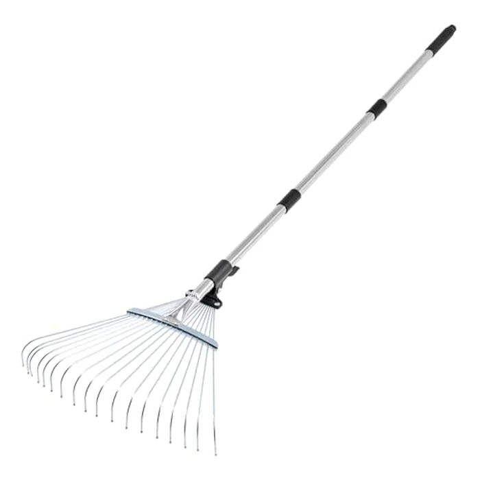 VEVOR Leaf Rake, 18 Metal Tines, Adjustable Garden Rake for Lawns with 7.7-17.1 Inch Head & 32.3-55.6 Inch Long Handle, Heavy Duty Stainless Steel Small Leaves Tool for Gardening Camping Yard Grass by VEVOR - Used - Like New condition - US$14.82