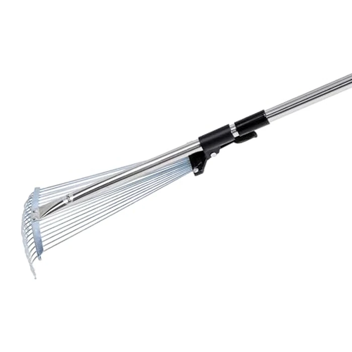 VEVOR Leaf Rake, 18 Metal Tines, Adjustable Garden Rake for Lawns with 7.7-17.1 Inch Head & 32.3-55.6 Inch Long Handle, Heavy Duty Stainless Steel Small Leaves Tool for Gardening Camping Yard Grass by VEVOR - Image 3