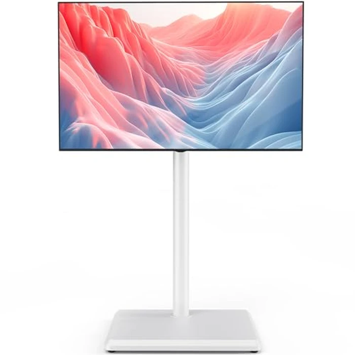 Swivel TV Floor Stand for 32-60 inch TVs, Height Adjustable TV Mount with Stable Base, Holds 88 lbs, Fixed Position Stand for Living Room, Bedroom, Home Office White by 5Rcom - Image 1