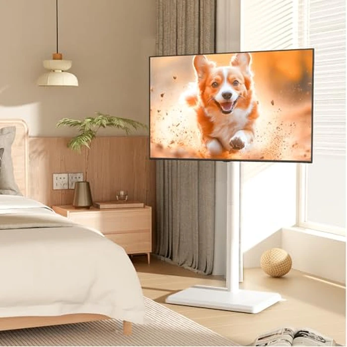 Swivel TV Floor Stand for 32-60 inch TVs, Height Adjustable TV Mount with Stable Base, Holds 88 lbs, Fixed Position Stand for Living Room, Bedroom, Home Office White by 5Rcom - Image 2
