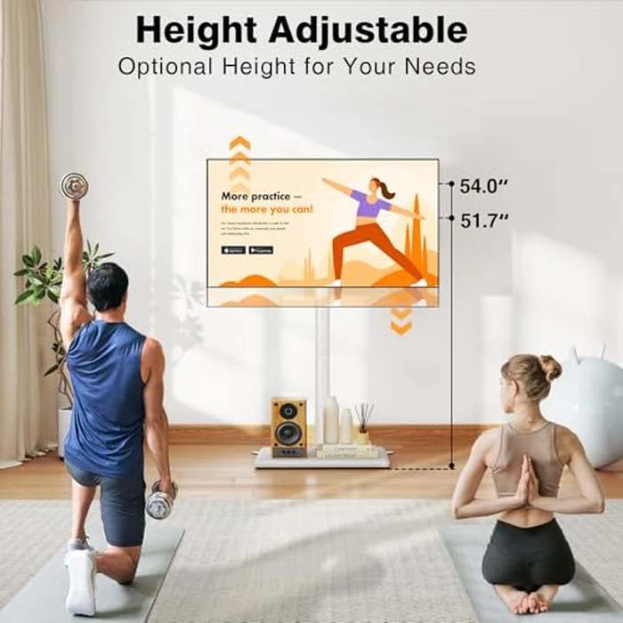 Swivel TV Floor Stand for 32-60 inch TVs, Height Adjustable TV Mount with Stable Base, Holds 88 lbs, Fixed Position Stand for Living Room, Bedroom, Home Office White by 5Rcom - Image 5