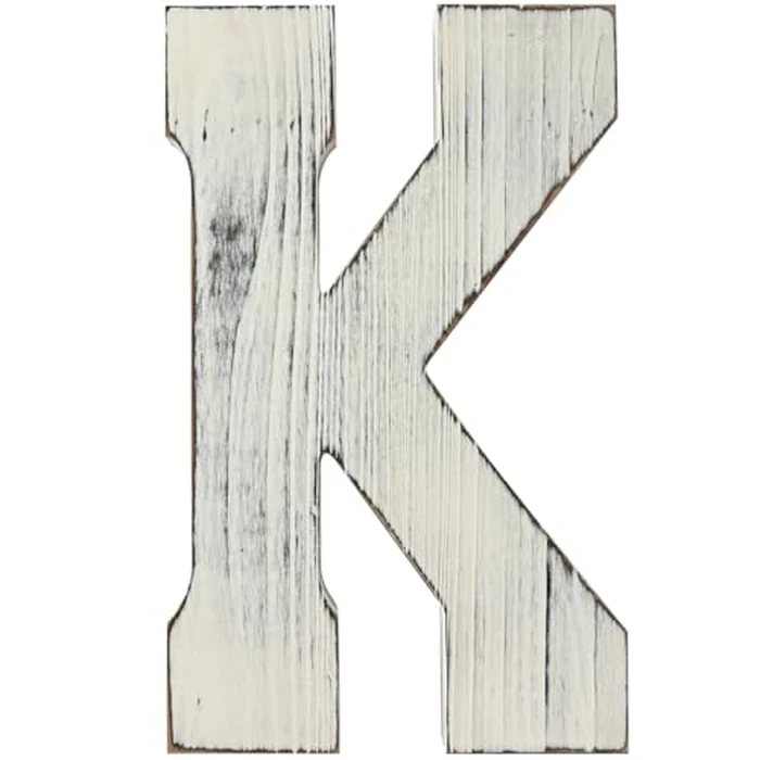 ABELOTS Decorative Wooden Letter K Wall Decor, Distressed White, 14 x 8.82 inches (White K) by ABELOTS - Image 1