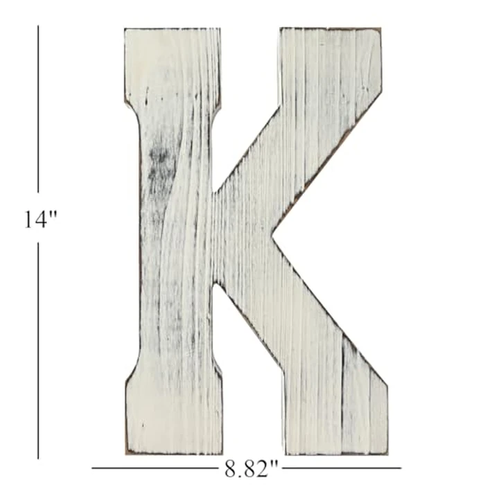 ABELOTS Decorative Wooden Letter K Wall Decor, Distressed White, 14 x 8.82 inches (White K) by ABELOTS - Image 2