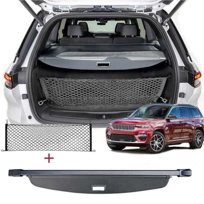 Volcaner Cargo Cover for 2021-2026 Jeep Grand Cherokee L(3-Row Only;WL) Accessories,Retractable Luggage Security Shield Shade Privacy Trunk Cover (Carbon Fiber Look, for Jeep Grand Cherokee L) by Volcaner - Image 1