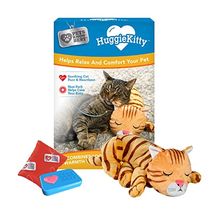 HuggieKitty by Pets Know Best- Cuddly Cat Toy, Soothing Sound & Warmth Help Relax & Comfort Your Pet- Purr & Heartbeat, Heating Pack- Orange by Pets Know Best - Used - Like New condition