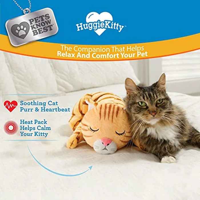 HuggieKitty by Pets Know Best- Cuddly Cat Toy, Soothing Sound & Warmth Help Relax & Comfort Your Pet- Purr & Heartbeat, Heating Pack- Orange by Pets Know Best - Image 2