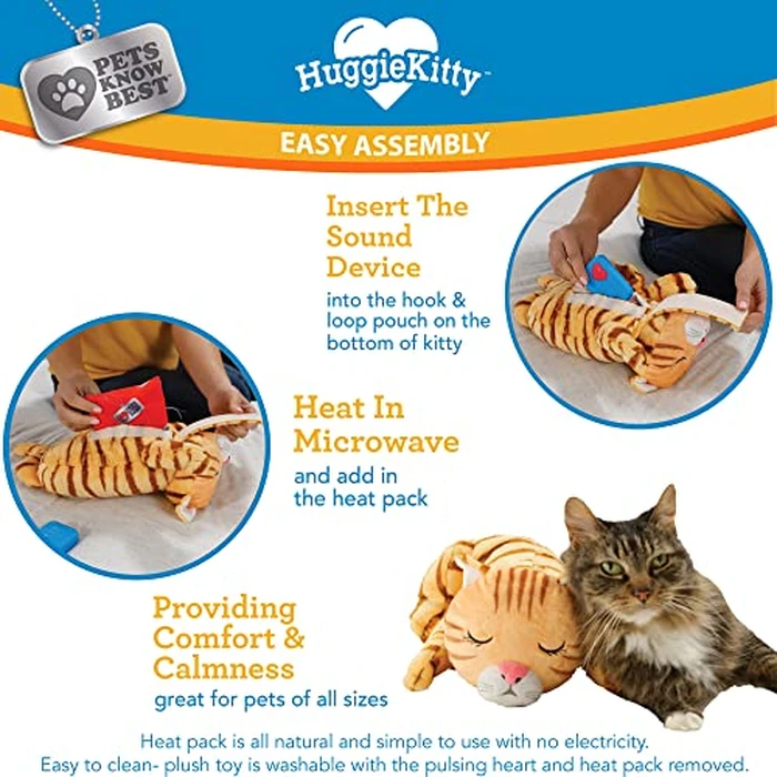 HuggieKitty by Pets Know Best- Cuddly Cat Toy, Soothing Sound & Warmth Help Relax & Comfort Your Pet- Purr & Heartbeat, Heating Pack- Orange by Pets Know Best - Image 4