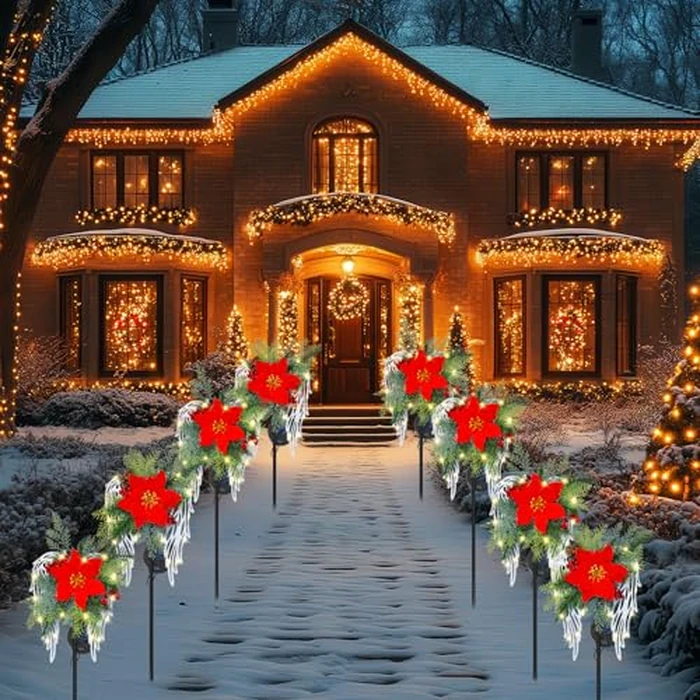 Solar Christmas Lights Outdoor Decorations, Angel Wings Garden Stake Lights Waterproof with Poinsettia Decor for Pathway, Patio, Yard, Lawn by Voxary - Image 6