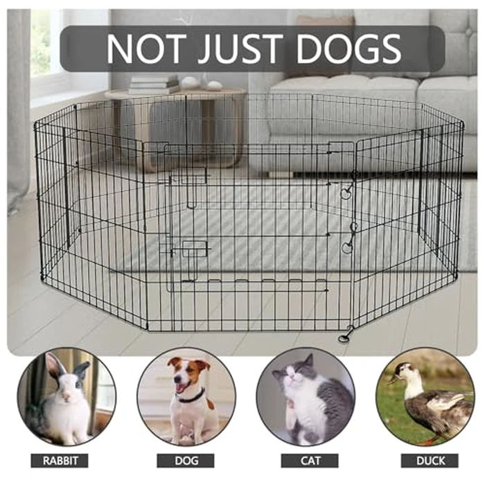 PETIME Foldable Metal Dog Exercise Pen/Pet Puppy Playpen Kennels Yard Fence Indoor/Outdoor 8 Panel 24" W x 24" H with Bottom Pad (with Bottom pad, 8 Panels 24" H) by PETIME - Image 7