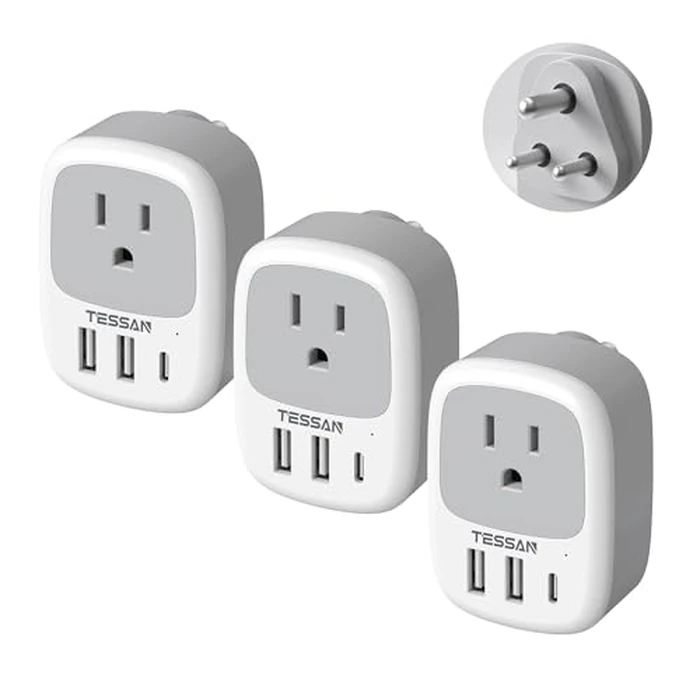 US to India Plug Adapter 3 Pack, TESSAN Type D Travel Adapter with 3 USB Ports (1 USB C), Power Adaptor for US to India Nepal Maldives Pakistan Bangladesh Sri Lanka Bhutan Yemen by TESSAN - Used - Very Good condition - US$24.44