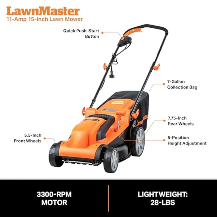 LawnMaster MEB1114K Electric Corded Lawn Mower 15-Inch 11AMP by LawnMaster - Image 7