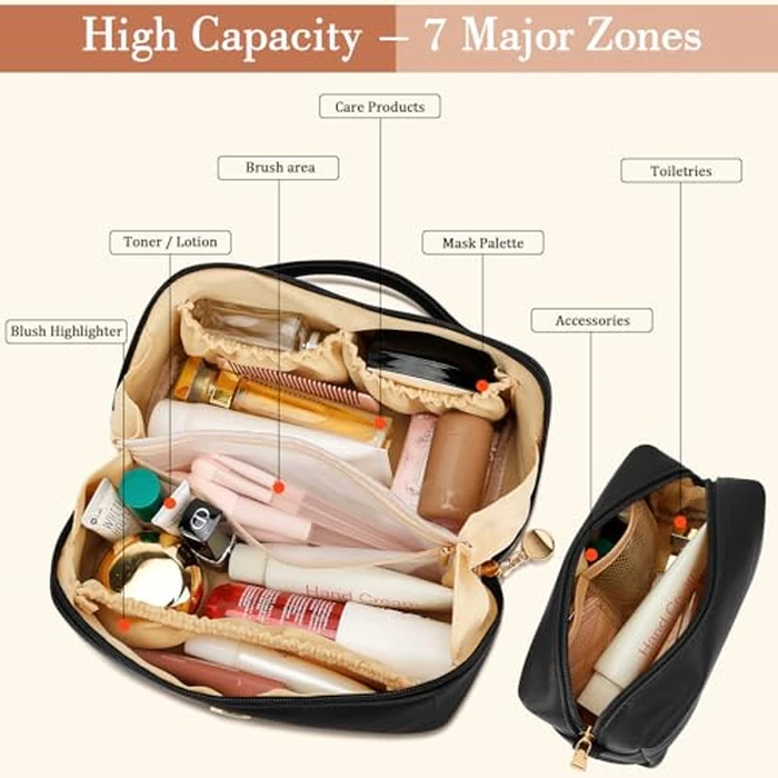 CLOUDWINGS Birthday Gifts for Women Teen Girl, Personalized Initial Makeup Organizer Bag Set, Open Flat Travel Cosmetic Bag With Clear Divider and Handle(Black,L) by CLOUDWINGS - Image 3