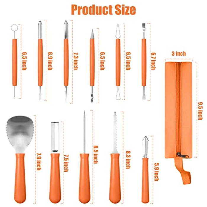 21Pcs Halloween Pumpkin Carving Kit with Stencils, Professional Heavy Duty Stainless Steel Sculpting Tools Set with Carrying Bag for Adults & Kids, Halloween Decoration Jack-O-Lanterns (Brown) by Bluepair - Image 3