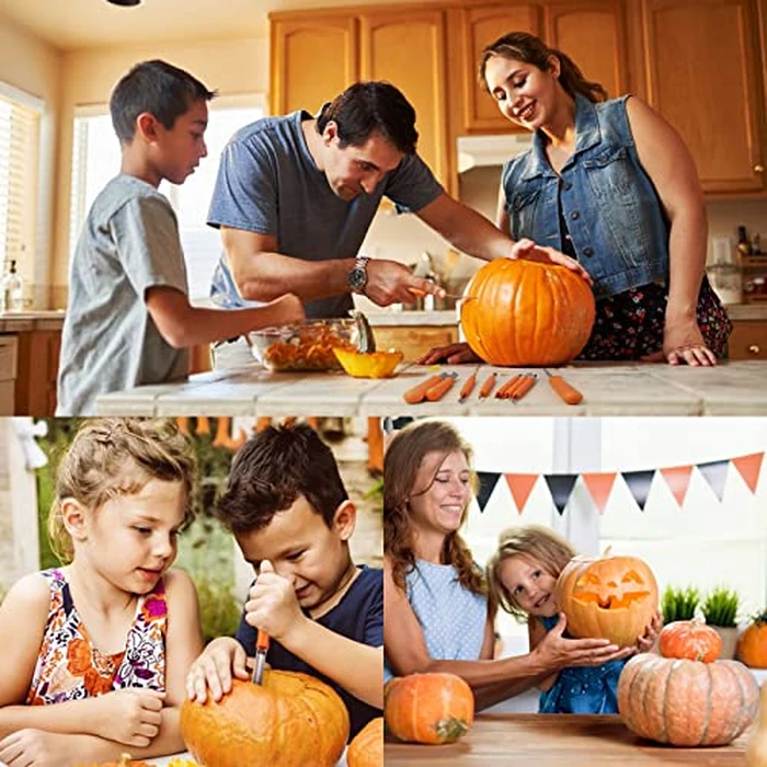 21Pcs Halloween Pumpkin Carving Kit with Stencils, Professional Heavy Duty Stainless Steel Sculpting Tools Set with Carrying Bag for Adults & Kids, Halloween Decoration Jack-O-Lanterns (Brown) by Bluepair - Image 6
