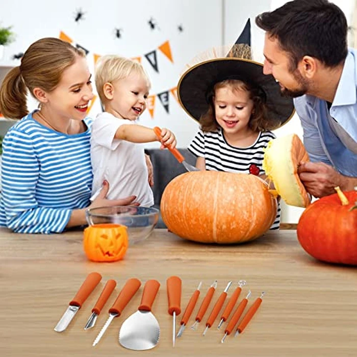 21Pcs Halloween Pumpkin Carving Kit with Stencils, Professional Heavy Duty Stainless Steel Sculpting Tools Set with Carrying Bag for Adults & Kids, Halloween Decoration Jack-O-Lanterns (Brown) by Bluepair - Image 7