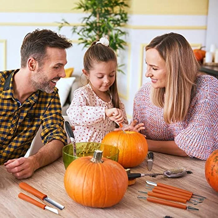 21Pcs Halloween Pumpkin Carving Kit with Stencils, Professional Heavy Duty Stainless Steel Sculpting Tools Set with Carrying Bag for Adults & Kids, Halloween Decoration Jack-O-Lanterns (Brown) by Bluepair - Image 8