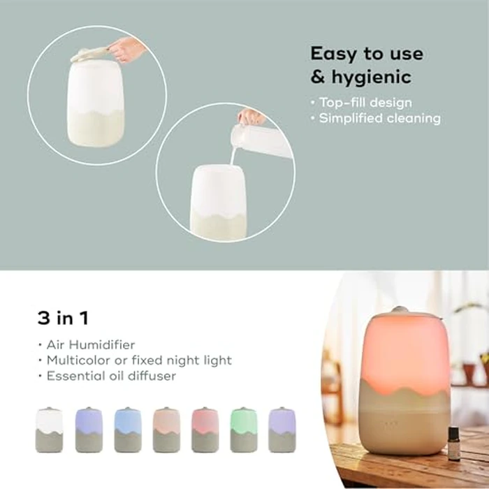 Babymoov Wave Cool Mist Humidifier, Baby Room Air Humidifier with Night Light, Quiet Ultrasonic Mist, Adjustable Humidity, Timer & Essential Oil Diffuser by Babymoov - Image 4