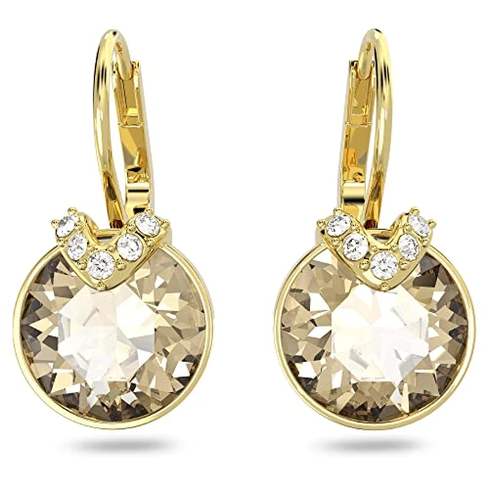 SWAROVSKI Bella V Drop Pierced Earrings, Round Gold-Tone Crystals with Clear Pavé on a Gold-Tone Finished Setting, Part of the Swarovski Bella Collection by Swarovski - Image 2