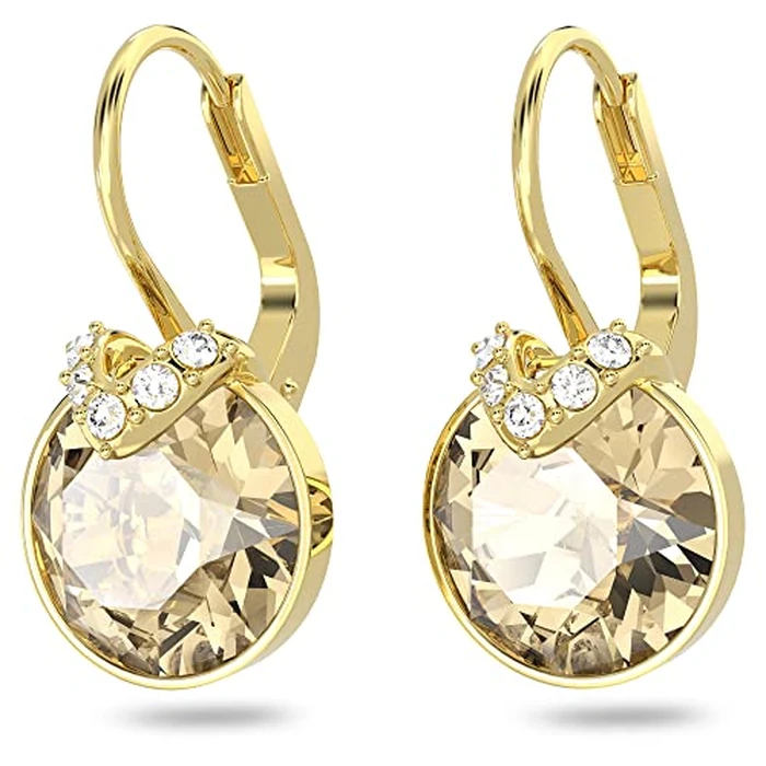 SWAROVSKI Bella V Drop Pierced Earrings, Round Gold-Tone Crystals with Clear Pavé on a Gold-Tone Finished Setting, Part of the Swarovski Bella Collection by Swarovski - Image 3