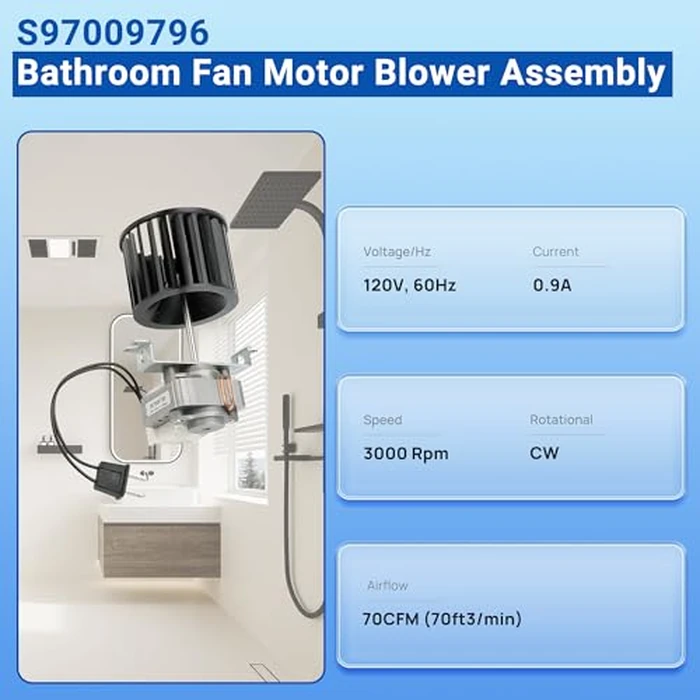 S97009796 Bathroom Fan Motor Blower Assembly for Broan Nutone 70 CFM 162/164 -E, G, J, K, L, M, 9417DN, 9427P Fan Ceiling Heater, Replaces 97009796 S97009758 S97009796B | Upgrade by PANDEELS by PANDEELS - Image 5