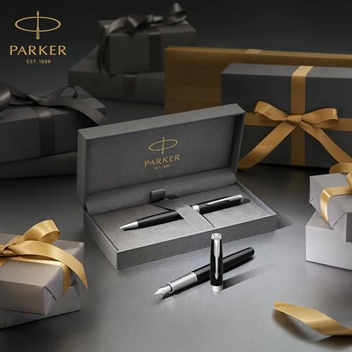 Parker Sonnet Duo Gift Set with Ballpoint Pen & Fountain Pen (18K Gold Nib) | Gloss Black with Gold Trim | Black Refill & Cartridges by Parker - Image 7