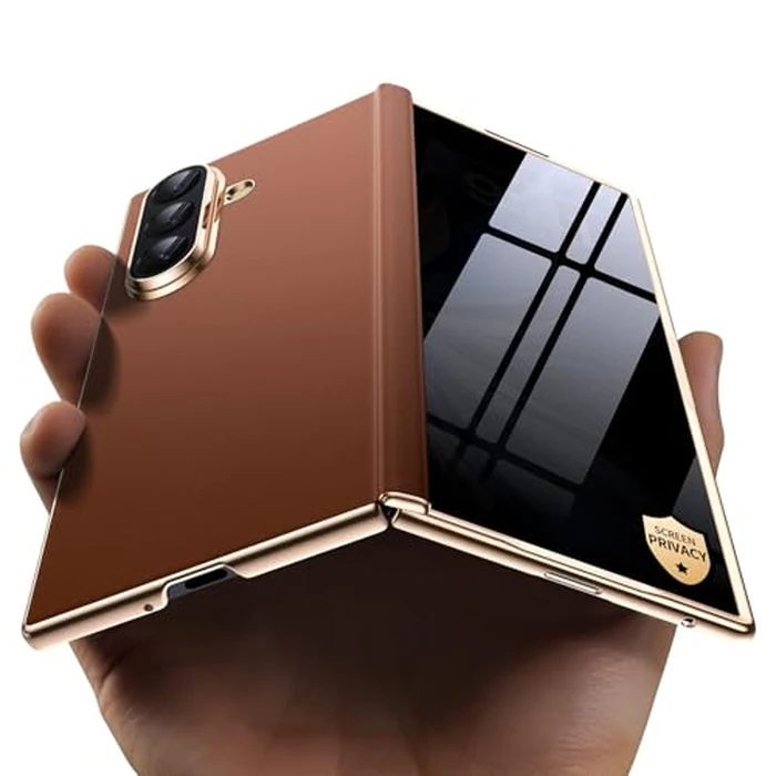 YOOVEI Magnetic for Samsung Galaxy Z Fold 7 Case Luxury Leather [Hinge Protection] Built-in [Privacy Screen Protector] [Fit for MagSafe] Camera Protection Zfold 7 Case Brown by YOOVEI - Used - Acceptable condition - US$39.49